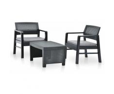 Set Salotto da Giardino 3 pz in Plastica Antracite