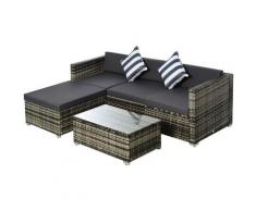 Set Salotto Da Giardino Divano 3 Posti Pouf E Tavolino In Rattan Grigio
