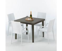 Tavolino Quadrato Marrone 90x90 cm con 4 Sedie Colorate Brown Passion | Bistrot Arm Bianca
