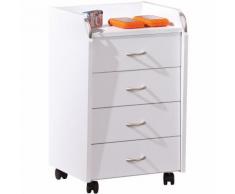 Cassettiera Legno Bianca da Scrivania Comodino 4 Cassetti per Ufficio con Ruote