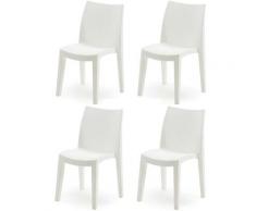 Set 4 pz Lady sedia da giardino in plastica senza braccioli impilabile ad effetto rattan Bianco