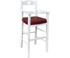 Seggiolone per bambini in legno bianco con seduta imbottita rosso