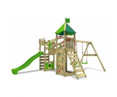 FATMOOSE Parco giochi in legno RiverRun Royal XXL Giochi da giardino con SuperSwing e scivolo Verde