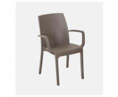 Sedia poltrona indiana in simil rattan per esterno e interno CAFFÈ 1 pezzo (Caffè - Singolo)