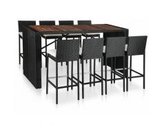 Set da Bar da Giardino 9 pz Polyrattan e Legno di Acacia Nero