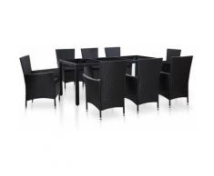 YOUTHUP Set da Pranzo per Giardino 9 pz in Polyrattan Nero - Nero