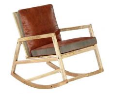 Sedia a Dondolo Marrone in Vera Pelle e Legno Massello di Mango VD22154 - Hommoo