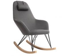 Poltrona relax - Sedia a dondolo tessuto grigio gambe in metallo e frassino - JHENE