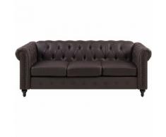 Divano 3 posti in pelle sintetica marrone scuro CHESTERFIELD