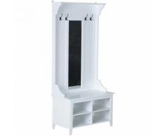 Mobile Ingresso Con Appendiabiti Specchio E Scarpiera In Legno Bianco 80x40x170 Cm Benzoni