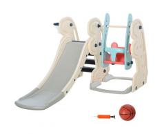 HMC - Scivolo Per Bambini 220x160x120 Cm Con Altalena E Canestro Bianco