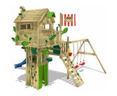 WICKEY Parco giochi in legno Smart Treetop Giochi da giardino con altalena e scivolo Blu, Casetta