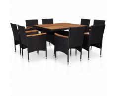 Set da Pranzo da Giardino 9 pz Nero in Polyrattan e Acacia