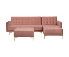 Divano letto angolare in tessuto rosa versione sinistra con ottomana ABERDEEN