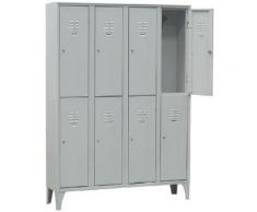Armadio spogliatoio in metallo sovrapposto, 8 vani, Mis. 1200 L x 500 P x 1800 H mm, serratura a