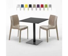 Tavolino Quadrato Nero 70x70 cm con 2 Sedie Colorate ICE KIWI | Beige