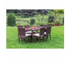 Set in polyrattan con tavolo rettangolare e sei sedie | marrone
