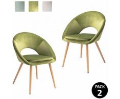 Pack di 2 sedie da pranzo con braccioli, salotto, ufficio o cucina, stile elegante, verde mela