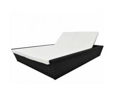 Lettino Prendisole da Giardino con Cuscino in Polyrattan Nero