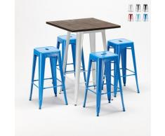 Set tavolo alto e 4 sgabelli in metallo stile Tolix industriale HARLEM per Bar e Pub | Colore: Blu