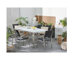 Set tavolo e sedie da giardino - In vetro temperato bianco e rattan - tavolo 180 con 6 sedie