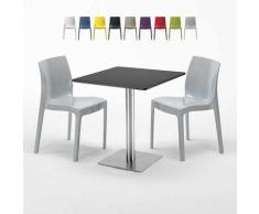 Tavolino Quadrato Nero 70x70 cm con 2 Sedie Colorate GRUVYER KIWI | Grigio