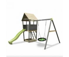 SOLO torre da gioco in legno per bambini con scivolo, sabbiera e altalena nido - grigio. Legno