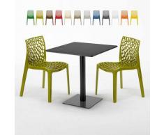 Tavolino Quadrato Nero 70x70 cm con 2 Sedie Colorate GRUVYER KIWI | Verde Anice