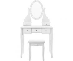 VASAGLE Toeletta con Specchio e Lampadine Illuminanti, Tavolo da Trucco con 5 Cassetti, Specchiera,