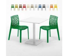 Tavolino Quadrato Bianco 70x70 cm con 2 Sedie Colorate Gruvyer Meringue | Verde 2