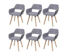 Set 6x sedie sala da pranzo HWC-A50 II design retro legno ecopelle velluto grigio