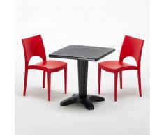 Tavolino Quadrato Nero 70x70 cm con 2 Sedie Colorate PARIS AIA | Rosso