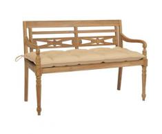 Panca Batavia con Cuscino Beige 120 cm in Massello di Teak - Beige - Vidaxl