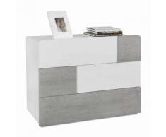 Comodino comò Bianco Lucido 3 Cassetti Effetto Cemento Design ABC