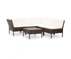 Set Divani da Giardino 6 pz con Cuscini in Polyrattan Marrone