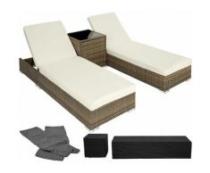 2 lettini in alluminio e polyrattan + tavolo - sdraio, sdraio da giardino, lettini da spiaggia