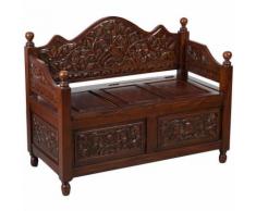 Panchina Cassapanca Baule con Seduta in legno mogano decorata Cesto grande