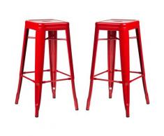SKLUM Pack 2 Sgabelli Alti LIX Rosso Sala da Pranzo Cucina Bar Stile Industrial