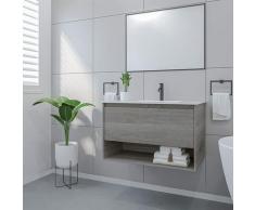 Mobile Bagno Salvaspazio Sospeso con Lavabo e Specchio 1 Cassettone 1 Ripiano a Vista 80x46x50h