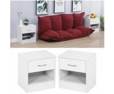 2 x Comodino, 1 Cassetto, Legno_Composito, Bianco