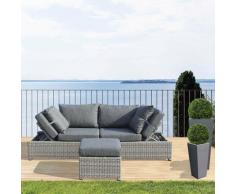 Divano Da Giardino Con Pouf Completo Di Cuscino Intreccio In Rattan Sintetico