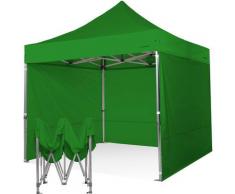 Gazebo pieghevole 3x3 verde Exa 55mm alluminio con laterali. PVC 350g