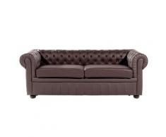 Divano vintage a 3 posti in pelle marrone CHESTERFIELD