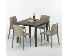 Tavolino Quadrato Marrone 90x90 cm con 4 Sedie Colorate BROWN PASSION | Rome Beige Juta