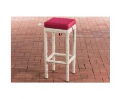 Sgabello polyrattan Alia con imbottitura Tondo/bianco perla Rosso rubino