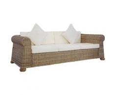 YOUTHUP Divano a 3 Posti con Cuscini in Rattan Naturale - Marrone