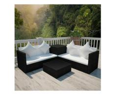 Divano da Giardino Salotto in Poly rattan Modulare con Tavolino Nero