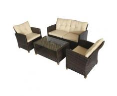 Maury's - SET MOBILI DA GIARDINO 4 PEZZI IN RATTAN PE TAVOLINO. DIVANO E POLTRONE MARRONE CON
