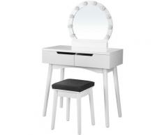 Songmics - Toletta, Tavolo da Trucco con Specchio e Lampadine per Il Make Up, Sgabello Imbottito e