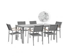 Set da esterno tavolo effetto marmo 180 cm 6 sedie in tessuto grigio GROSSETO